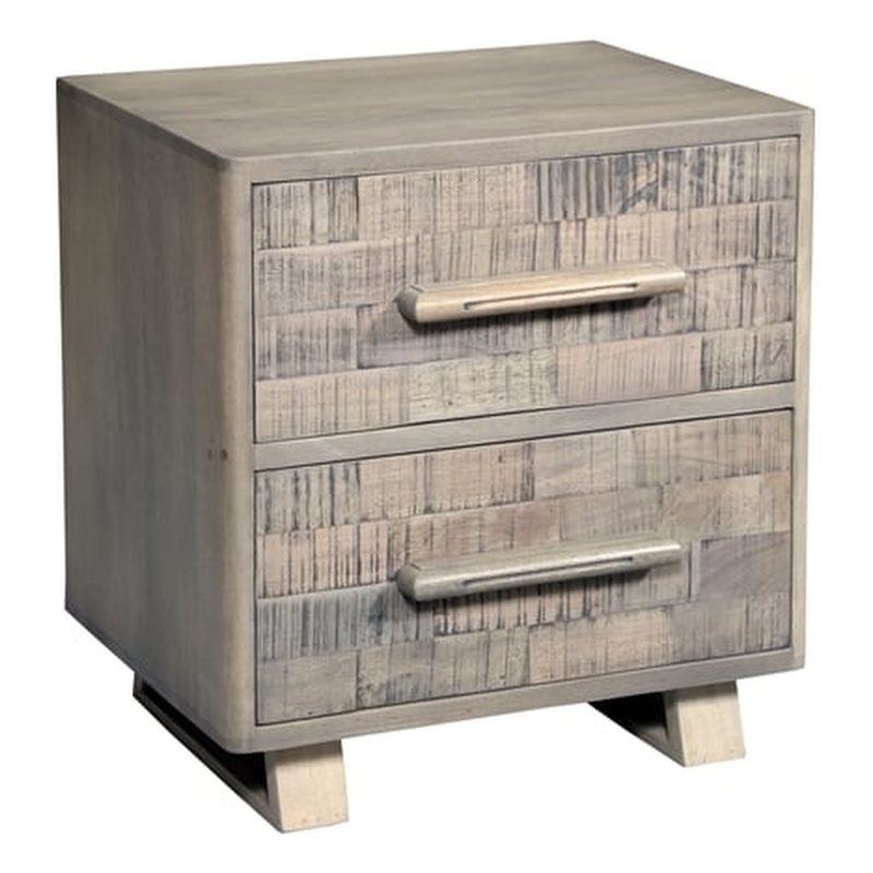Pemberly Row Modern Carved Solid Wood Nightstand with 2 Drawers in Gray Wash