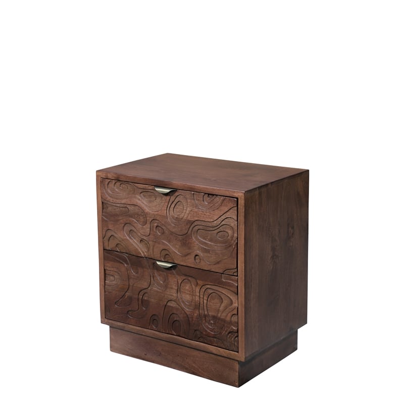 Pemberly Row Modern Carved Solid Wood Nightstand with 2 Drawers in Dark Brown