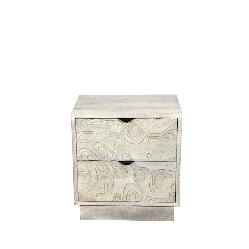 Pemberly Row Modern Carved Solid Wood Nightstand with 2 Drawers in Gray Wash