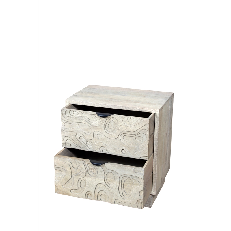 Pemberly Row Modern Carved Solid Wood Nightstand with 2 Drawers in Gray Wash