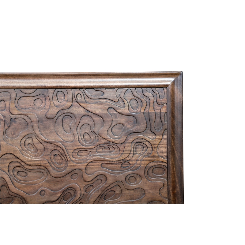 Pemberly Row Carved King Size Panel Bed Handcrafted from Solid Wood in Brown