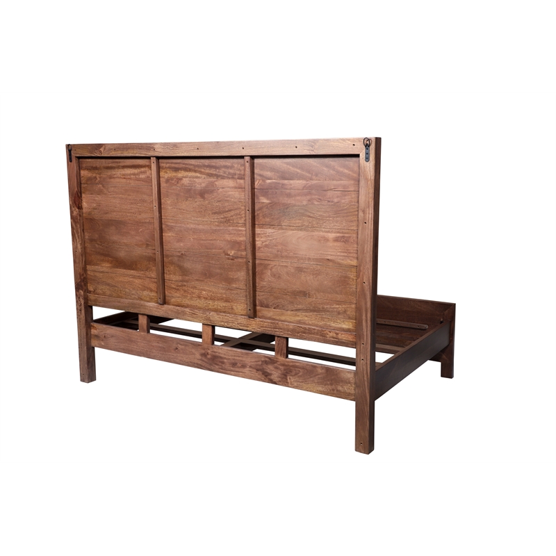 Pemberly Row Carved King Size Panel Bed Handcrafted from Solid Wood in Brown