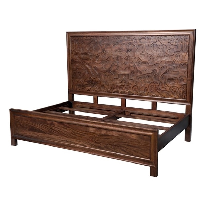 Pemberly Row Carved King Size Panel Bed Handcrafted from Solid Wood in Brown