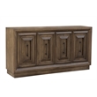 Pemberly Row Carved Handcrafted Solid Wood Sideboard with 4 Doors in Brown