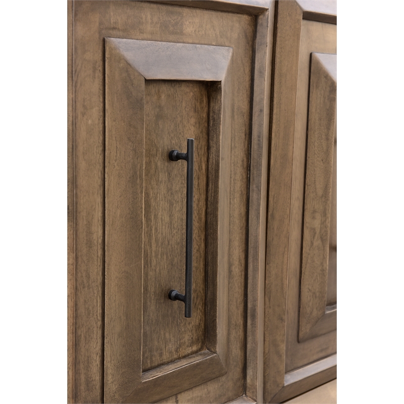 Pemberly Row Carved Handcrafted Solid Wood Sideboard with 4 Doors in Brown