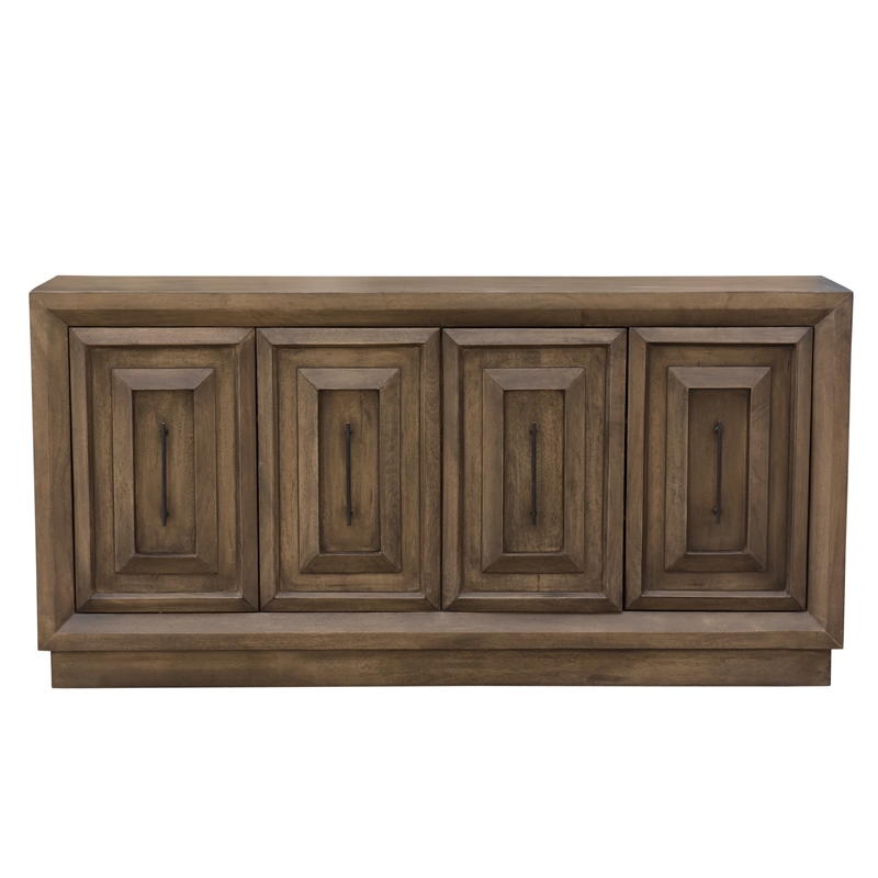 Pemberly Row Carved Handcrafted Solid Wood Sideboard with 4 Doors in Brown