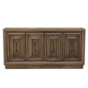 Pemberly Row Carved Handcrafted Solid Wood Sideboard with 4 Doors in Brown