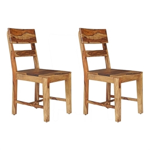 Pemberly Row Set of 2 Brown Solid Wood Dining Chairs with Ladder Back