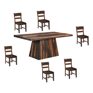 Pemberly Row Dark Brown Wood 7-Piece Dining Set with Live Edge Table and Chairs