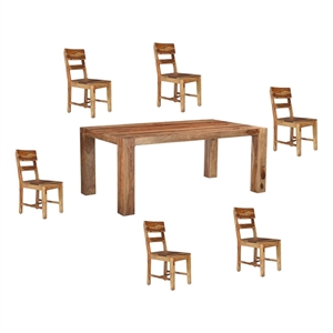 Pemberly Row Brown Wood 7-Piece Dining Set with Rectangular Table and Chairs