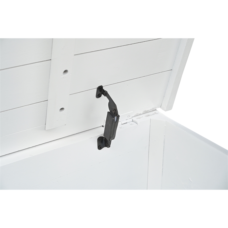 Pemberly Row White Solid Wood Storage Ottoman with Geometric Carved Design