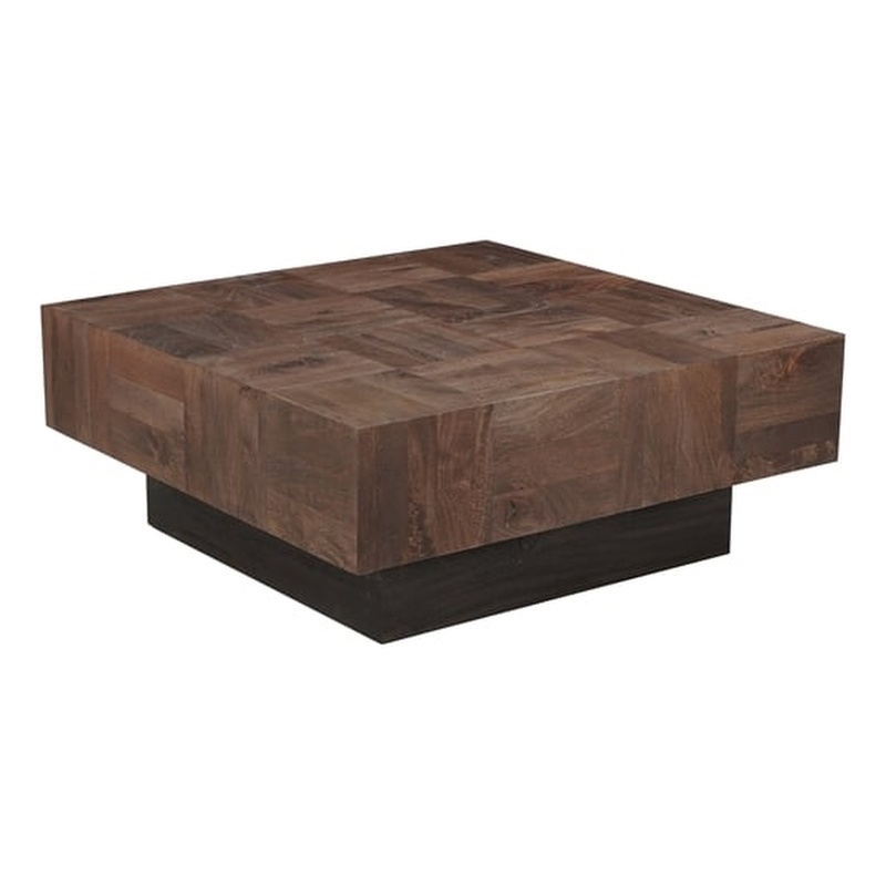 Pemberly Row Square Wood Coffee Table Mango Wood Dark Brown Top with Dark Base