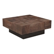 Pemberly Row Square Wood Coffee Table Mango Wood Dark Brown Top with Dark Base
