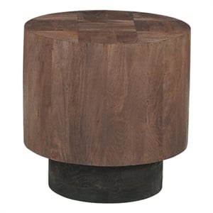 Pemberly Row Round Solid Wood End Table Mango Wood Dark Brown Top with Dark Base
