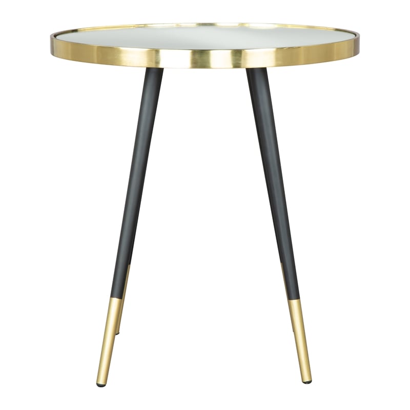 Pemberly Row Contemporary Iron Stainless Steel Glass and MDF End Table in Black
