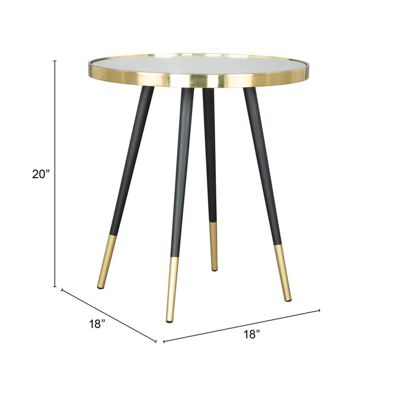 Pemberly Row Contemporary Iron Stainless Steel Glass and MDF End Table in Black