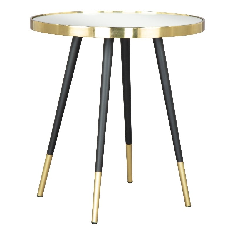 Pemberly Row Contemporary Iron Stainless Steel Glass and MDF End Table in Black