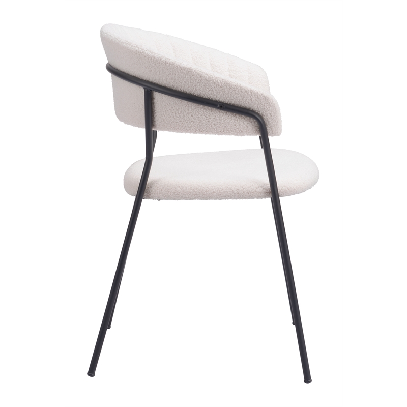 Pemberly Row Shearling Fabric Polyester Upholstered Dining Chair in Cream/Black
