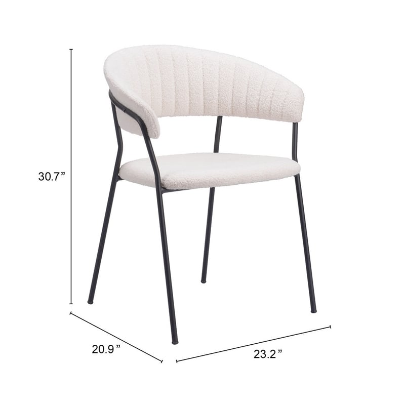 Pemberly Row Shearling Fabric Polyester Upholstered Dining Chair in Cream/Black