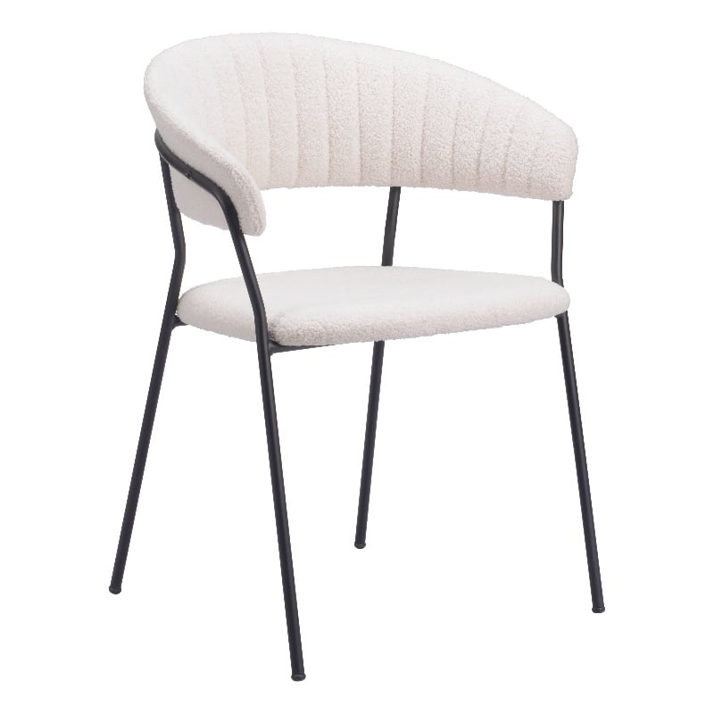 Pemberly Row Shearling Fabric Polyester Upholstered Dining Chair in Cream/Black