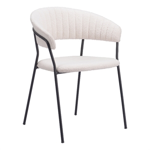 Pemberly Row Shearling Fabric Polyester Upholstered Dining Chair in Cream/Black