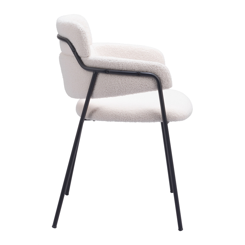 Pemberly Row Shearling Fabric Polyester Upholstered Dining Chair in Cream/Black