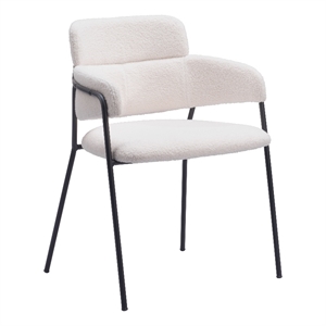 Pemberly Row Shearling Fabric Polyester Upholstered Dining Chair in Cream/Black