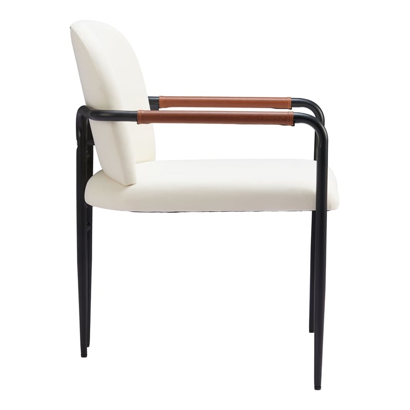 Pemberly Row Performance Fabric Upholstered Dining Chair in Cream/Black/Brown