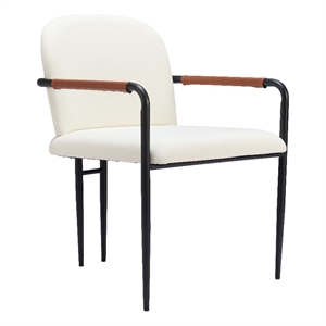 Pemberly Row Performance Fabric Upholstered Dining Chair in Cream/Black/Brown