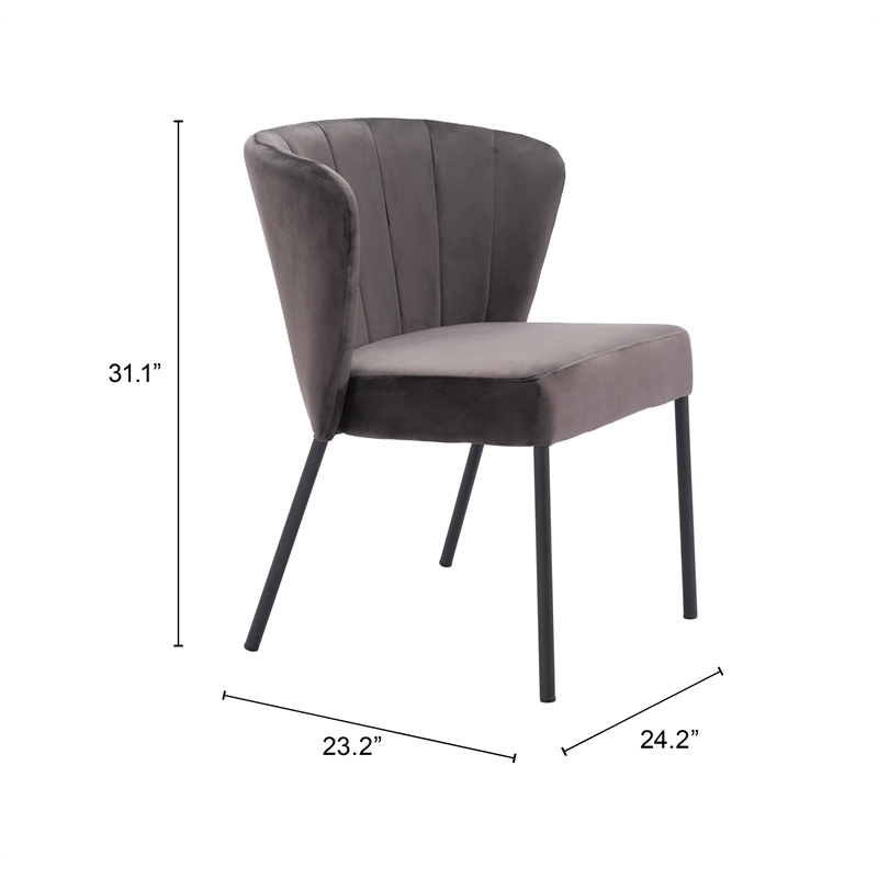 Pemberly Row Contemporary Soft Velvet Upholstered Dining Chair in Gray/Black