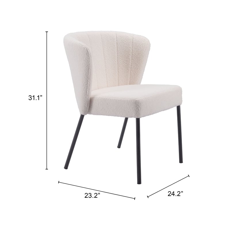 Pemberly Row Shearling Style Fabric Upholstered Dining Chair in Cream/Black