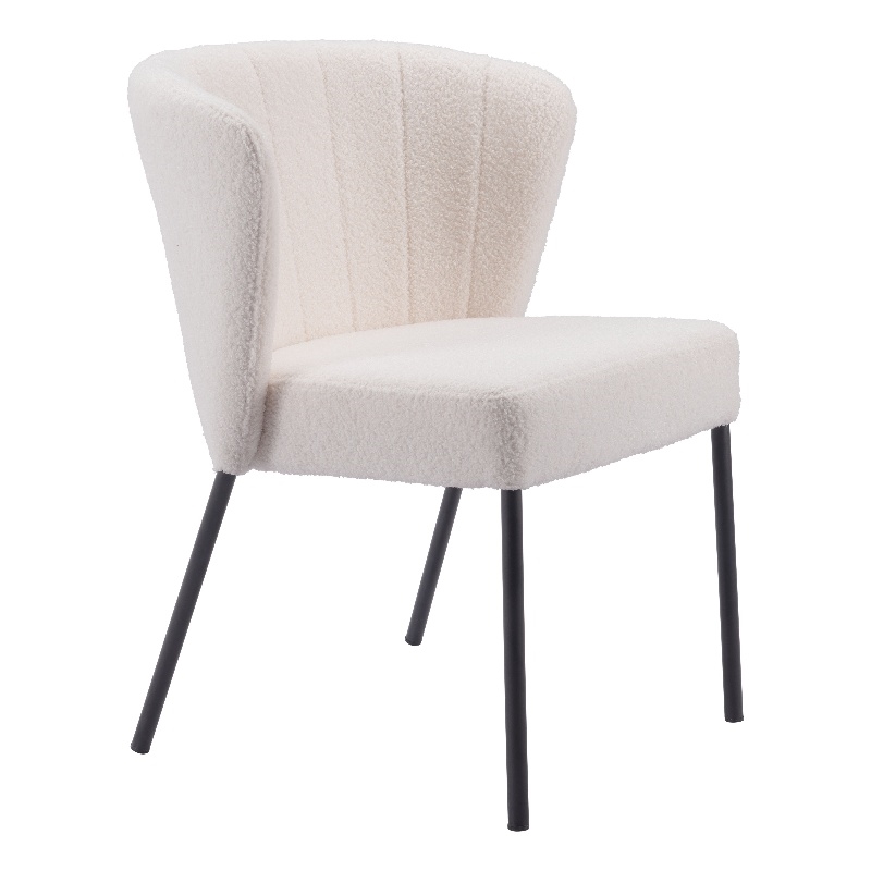 Pemberly Row Shearling Style Fabric Upholstered Dining Chair in Cream/Black