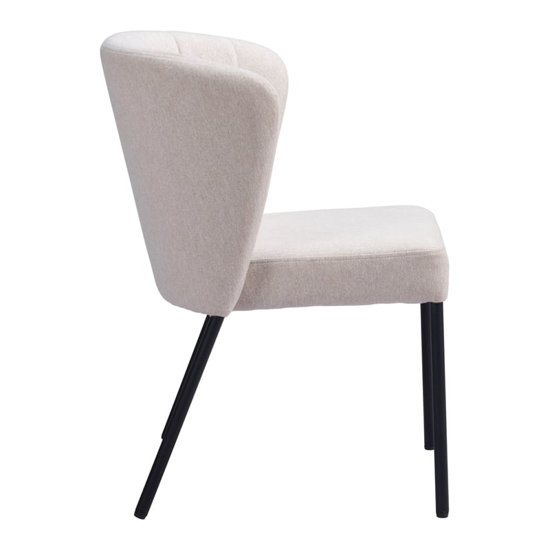 Pemberly Row Polyester Linen Fabric Upholstered Dining Chair in Beige/Black