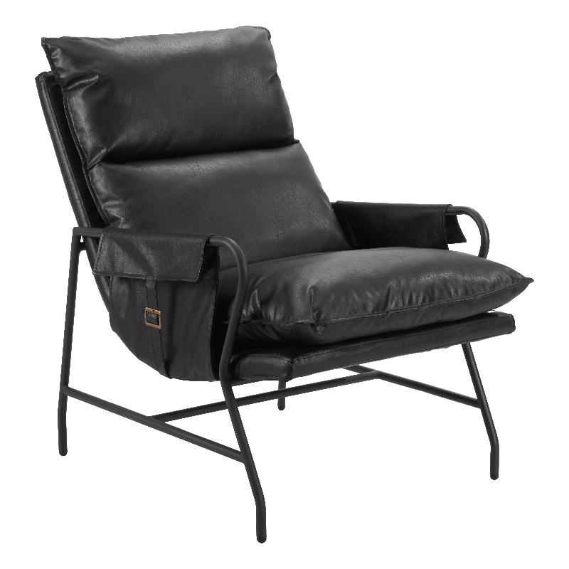 Pemberly Row Contemporary Plush Faux Leather Upholstered Accent Chair in Black