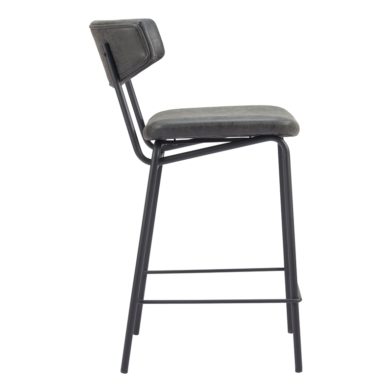 Pemberly Row Contemporary Plush Faux Leather Upholstered Counter Stool in Black