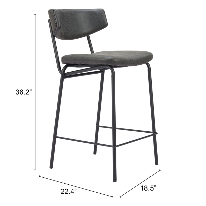 Pemberly Row Contemporary Plush Faux Leather Upholstered Counter Stool in Black