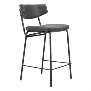 Pemberly Row Contemporary Plush Faux Leather Upholstered Counter Stool in Black