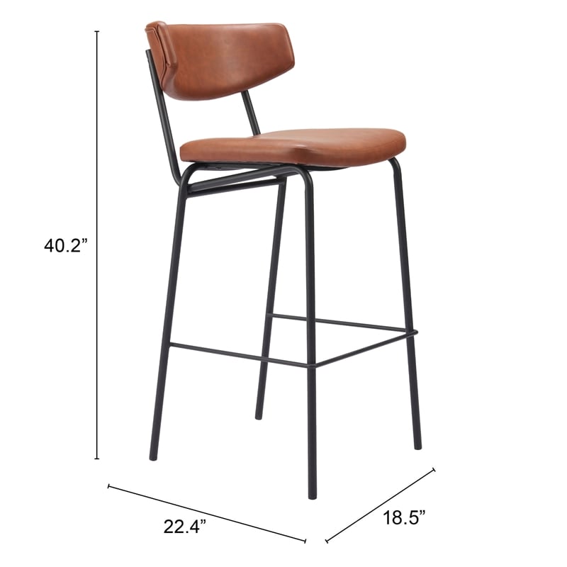 Pemberly Row Contemporary Plush Faux Leather Upholstered Barstool in Brown/Black