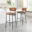 Pemberly Row Contemporary Plush Faux Leather Upholstered Barstool in Brown/Black