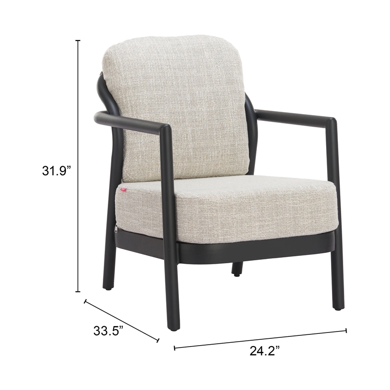 Pemberly Row Contemporary Aluminum Outdoor Accent Chair Beige