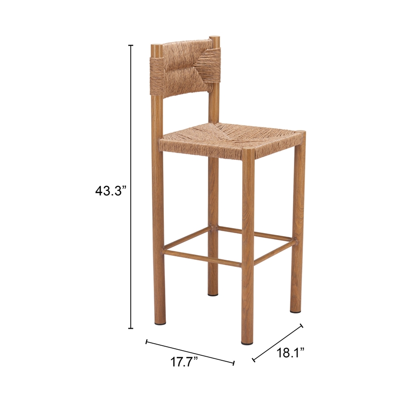 Pemberly Row Contemporary Assembled Aluminum Outdoor Barstool Natural