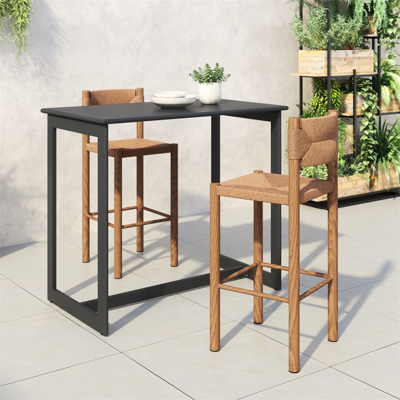 Pemberly Row Contemporary Assembled Aluminum Outdoor Barstool Natural