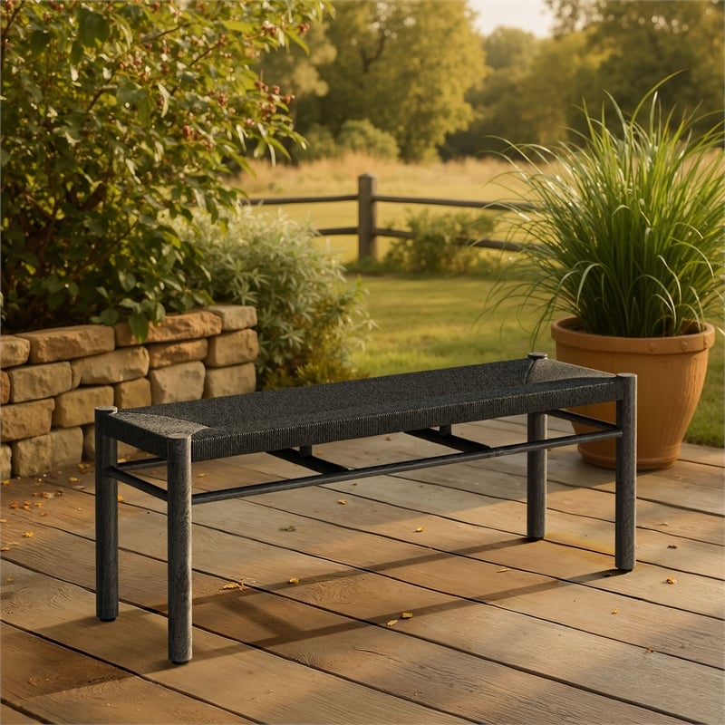 Pemberly Row Contemporary Assembled Aluminum Outdoor Bench Black