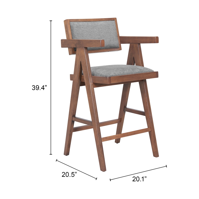 Pemberly Row Contemporary Solid Wood Counter Stool Gray & Walnut