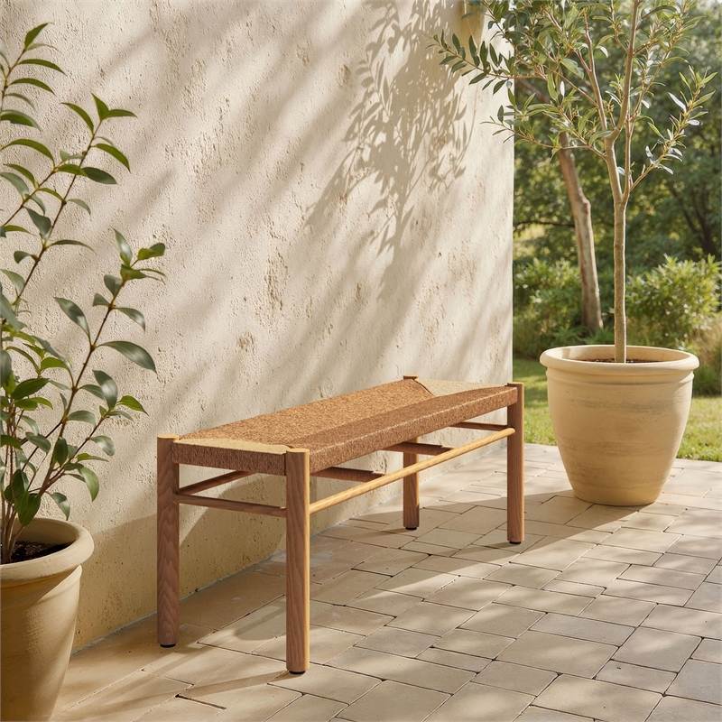 Pemberly Row Contemporary Assembled Aluminum Outdoor Bench Natural
