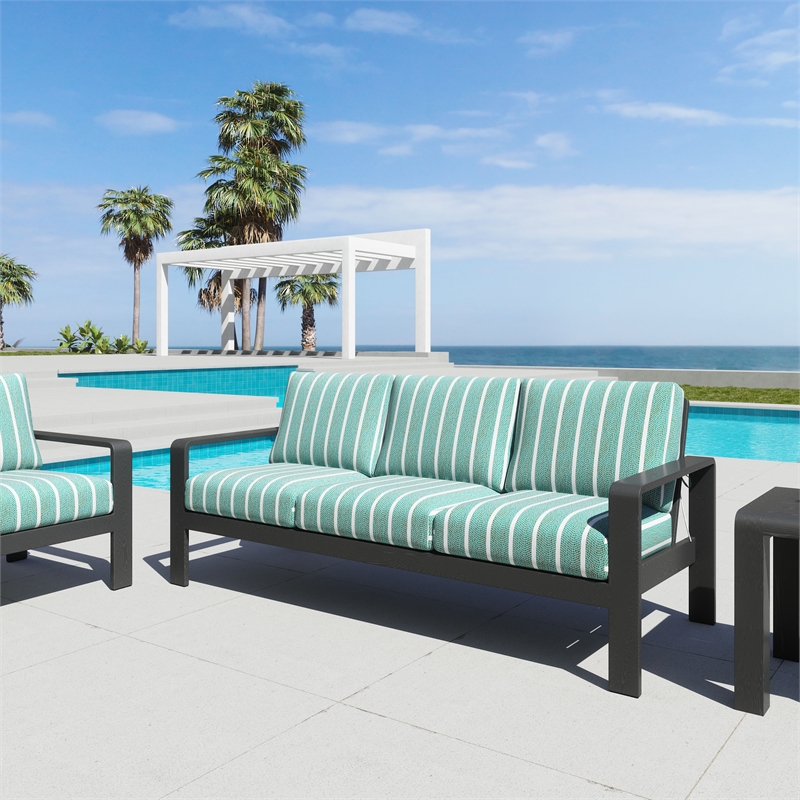 Pemberly Row Contemporary Assembled Aluminum Outdoor Sofa Green