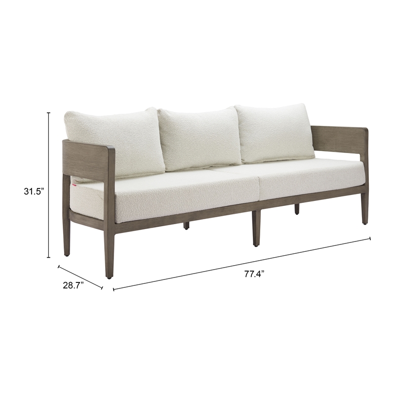 Pemberly Row Contemporary Assembled Aluminum Outdoor Sofa Beige