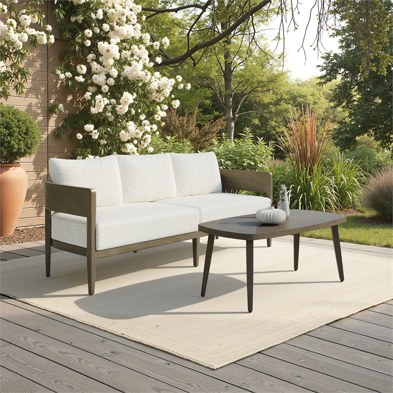 Pemberly Row Contemporary Assembled Aluminum Outdoor Sofa Beige