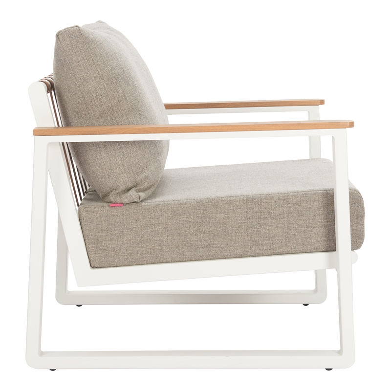 Pemberly Row Contemporary Aluminum Outdoor Armchair Taupe & White