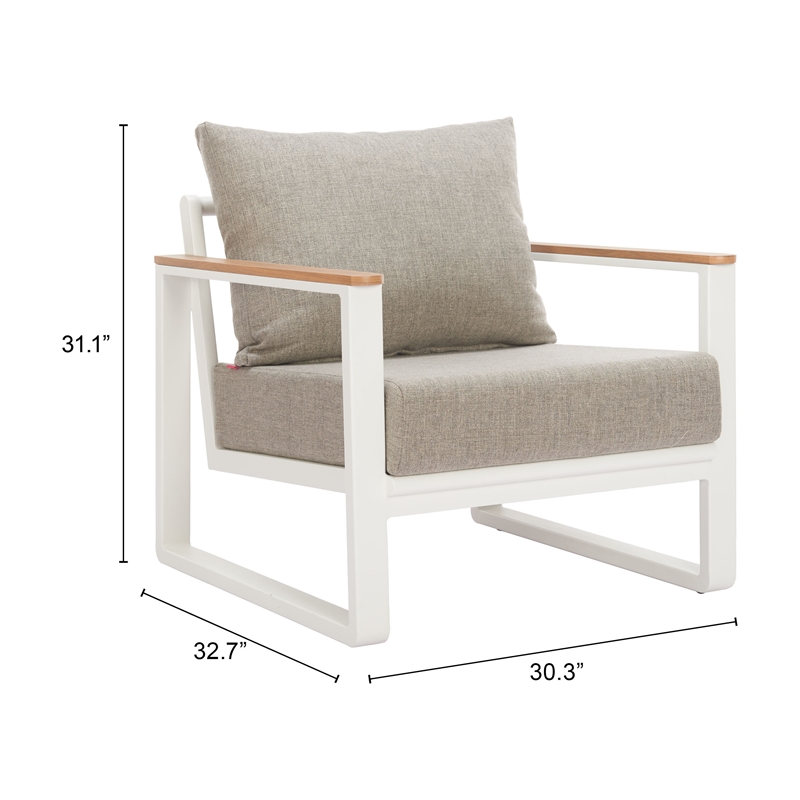 Pemberly Row Contemporary Aluminum Outdoor Armchair Taupe & White